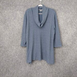 Seven Forty Two Sweater L Waffle‎ Knit Lagenlook Thermal Cowl Neck Preppy